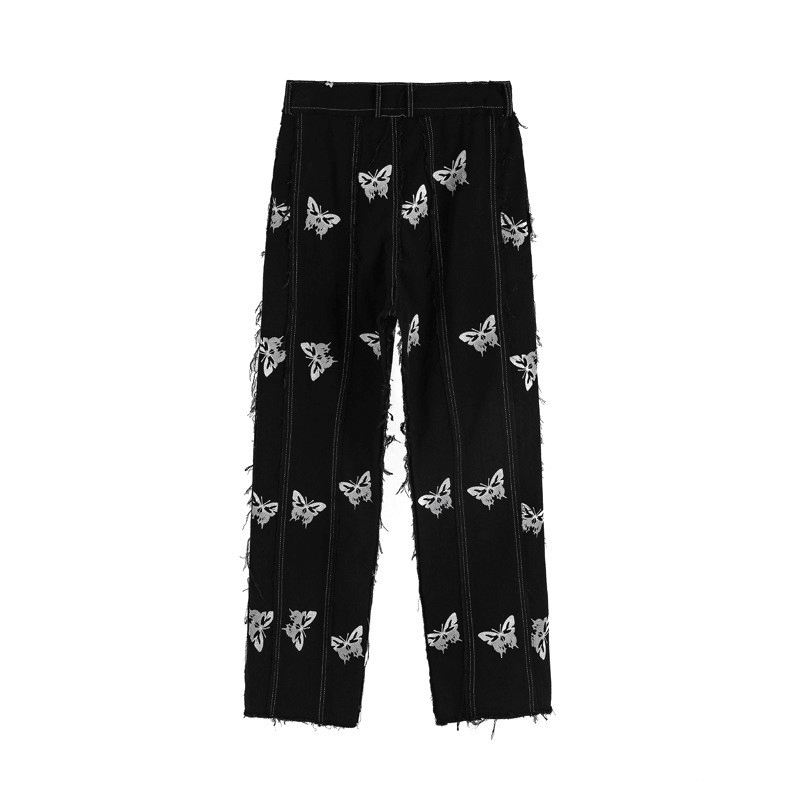 Ming Series Butterfly Full-print Straight Leg Bukser Hip-hop Street Personality Stitching