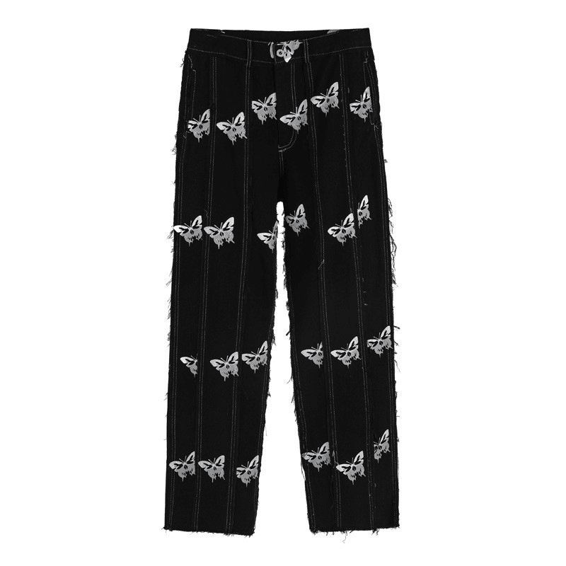 Ming Series Butterfly Full-print Straight Leg Bukser Hip-hop Street Personality Stitching