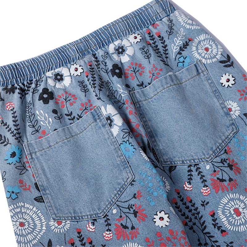 Mode Printing Floral Doodle Printede Jeans Til Mænd