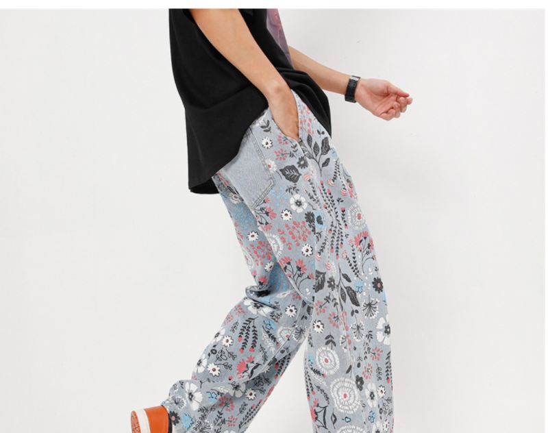 Mode Printing Floral Doodle Printede Jeans Til Mænd