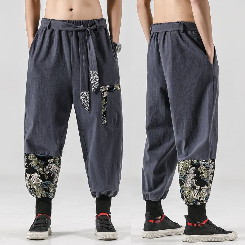 National Style 200 Jin Linen Bened Knickerbockers Mænds Kina Mode Tang Casual Bukser Løs Stor Bomuld