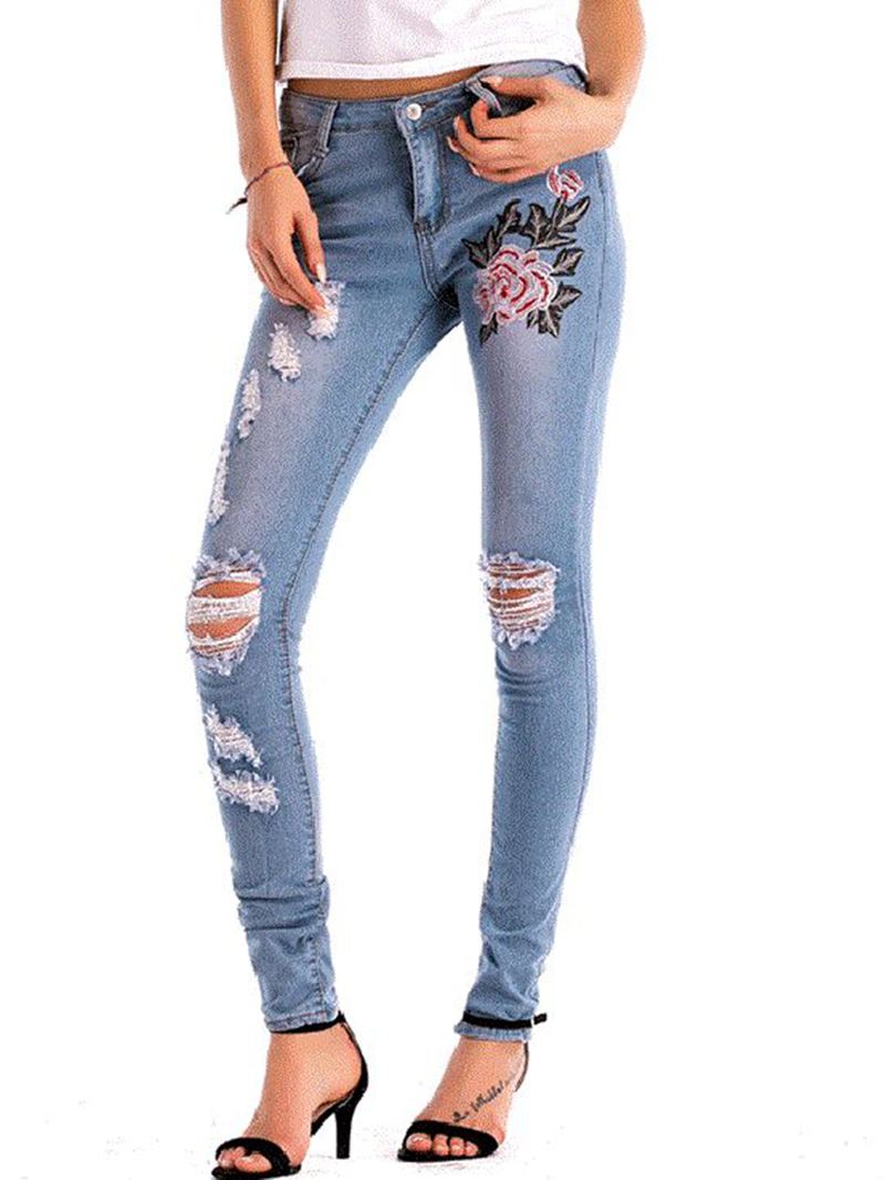 Stretch Højtaljede Skinny Broderi Jeans