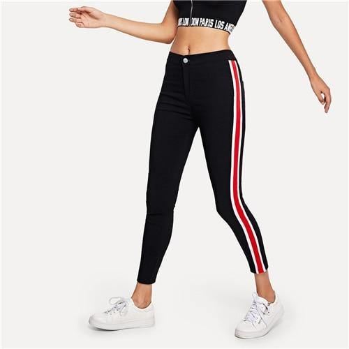 Stripe Tape Side Jeans Streetwear Røde Og Hvide Casual Bukser