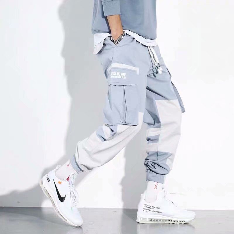 Syning Kontrastfarve Hip-hop Overalls Mænd Trend Løse Og Vilde Slips-footed National Tide Casual Harem Bukser