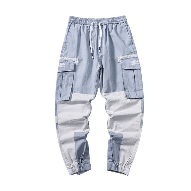 Syning Kontrastfarve Hip-hop Overalls Mænd Trend Løse Og Vilde Slips-footed National Tide Casual Harem Bukser