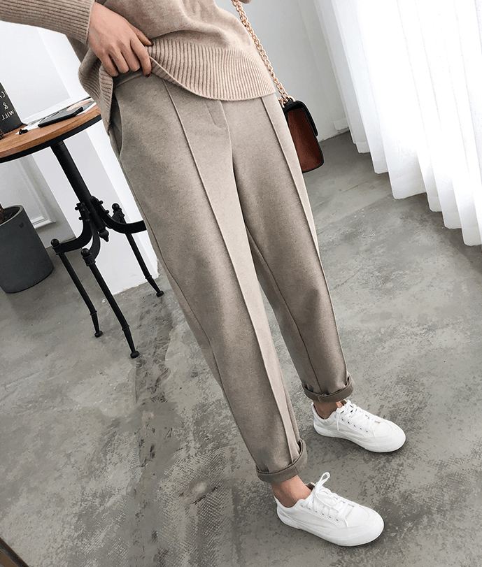 Thicken Dame Pencil Pants 2021 Forår Vinter Plus Size Ol Style Uld Kvinde Arbejdsdragt Bukser Løse Damebukser Capris