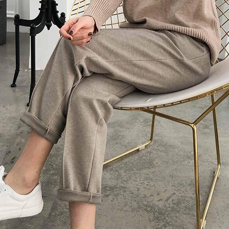 Thicken Dame Pencil Pants 2021 Forår Vinter Plus Size Ol Style Uld Kvinde Arbejdsdragt Bukser Løse Damebukser Capris