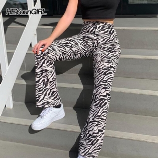 Zebra Dyreprint Elegante Bukser Capris Harajuku Højtaljede Bukser Dame Casual Kontorbukser Kvinder Streetwear 2023