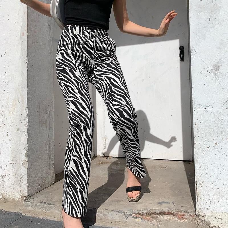 Zebra Dyreprint Elegante Bukser Capris Harajuku Højtaljede Bukser Dame Casual Kontorbukser Kvinder Streetwear 2023