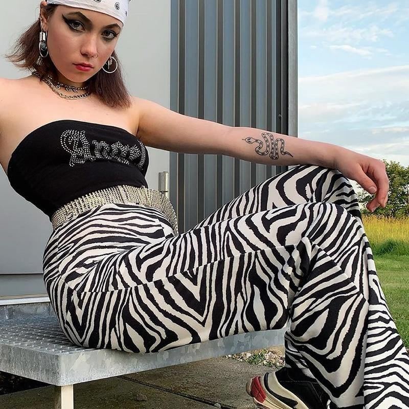 Zebra Dyreprint Elegante Bukser Capris Harajuku Højtaljede Bukser Dame Casual Kontorbukser Kvinder Streetwear 2023