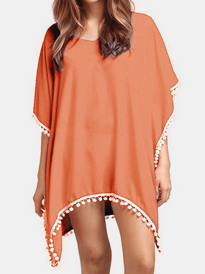 Kvinder Ensfarvet Kvast Flagermus Sleeve Solbeskyttelse Cover Ups Solcreme Beachwear