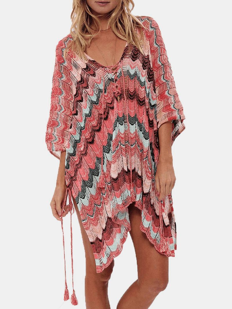 Kvinder Striber Vintage Med Tryk Bandage Side Slids Solbeskyttelse Cover Ups Beach Badetøj