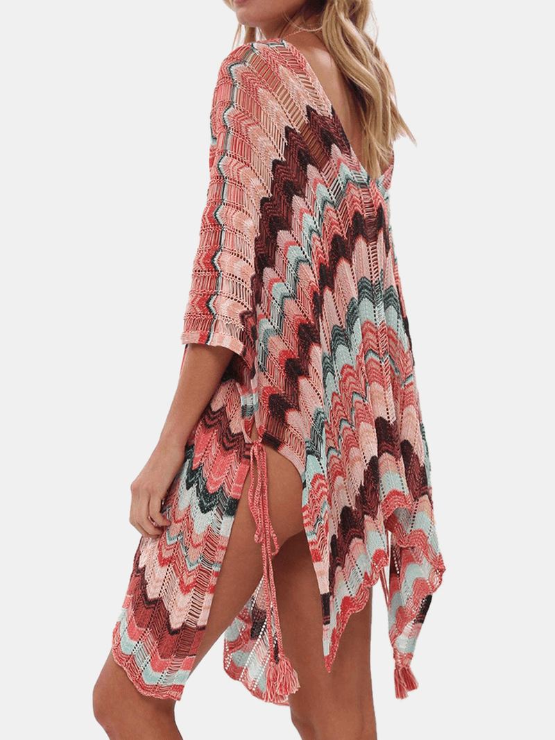 Kvinder Striber Vintage Med Tryk Bandage Side Slids Solbeskyttelse Cover Ups Beach Badetøj