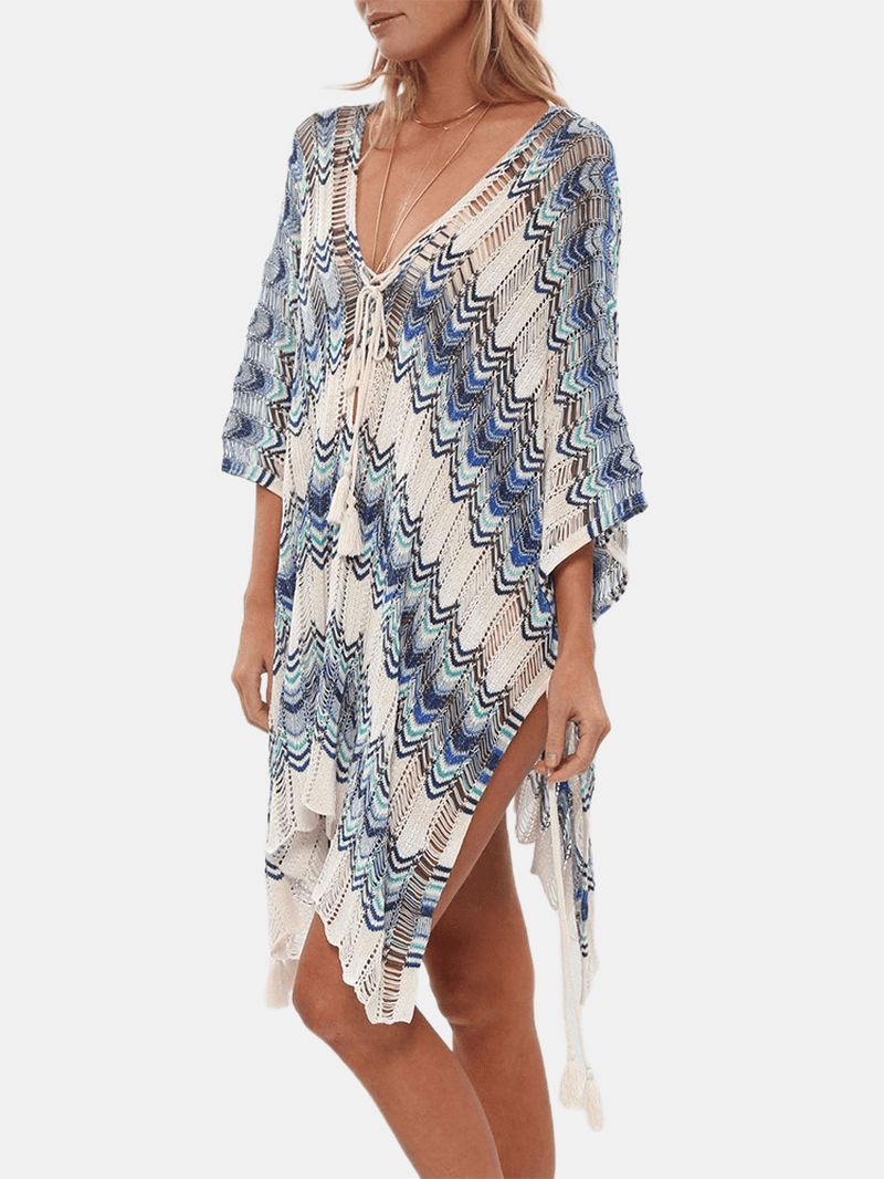 Kvinder Striber Vintage Med Tryk Bandage Side Slids Solbeskyttelse Cover Ups Beach Badetøj