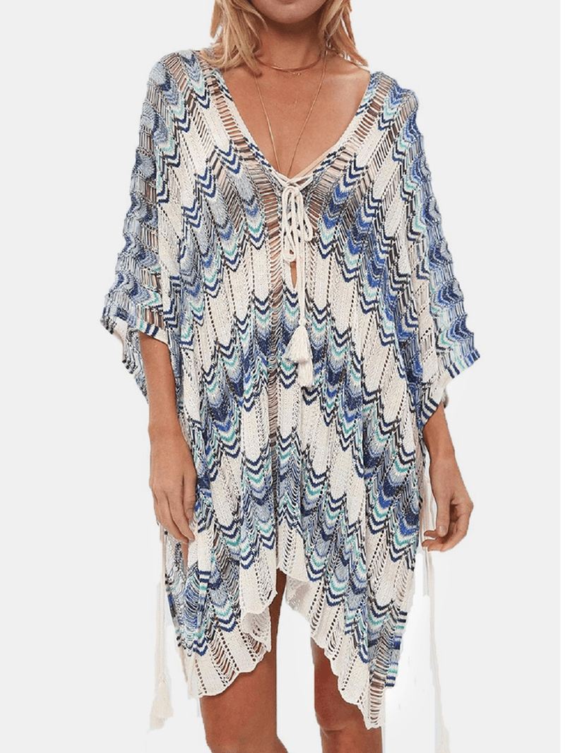 Kvinder Striber Vintage Med Tryk Bandage Side Slids Solbeskyttelse Cover Ups Beach Badetøj