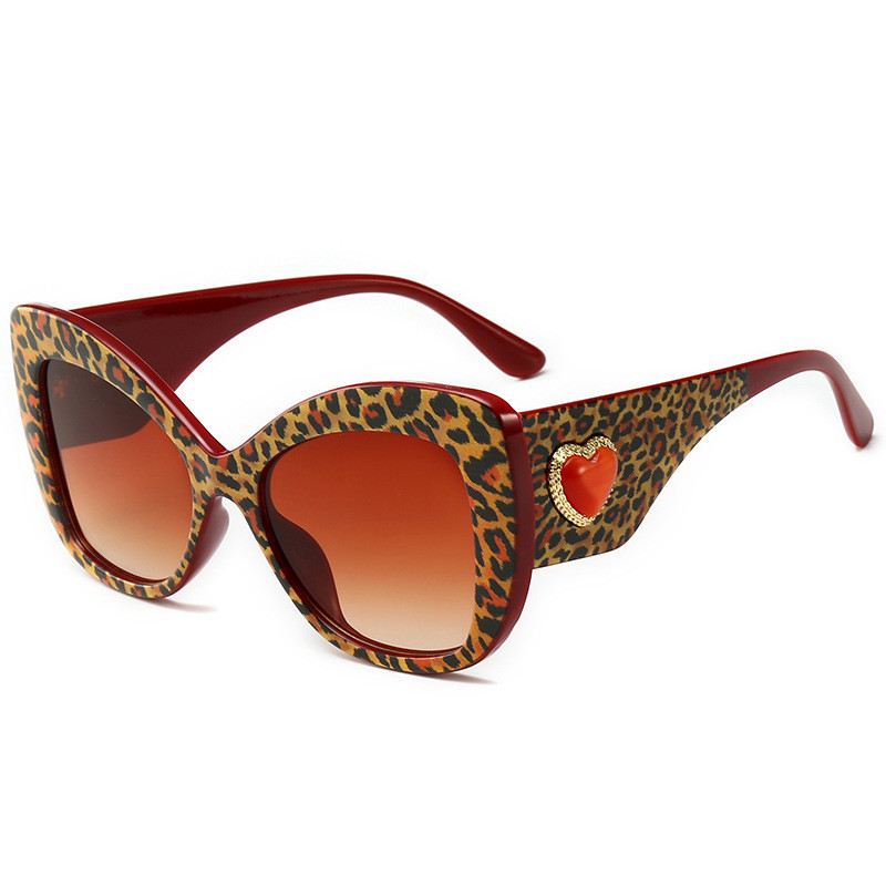 Leopardprint Trendy Big Frame Solbriller Personlige Cat-eye Love Solbriller