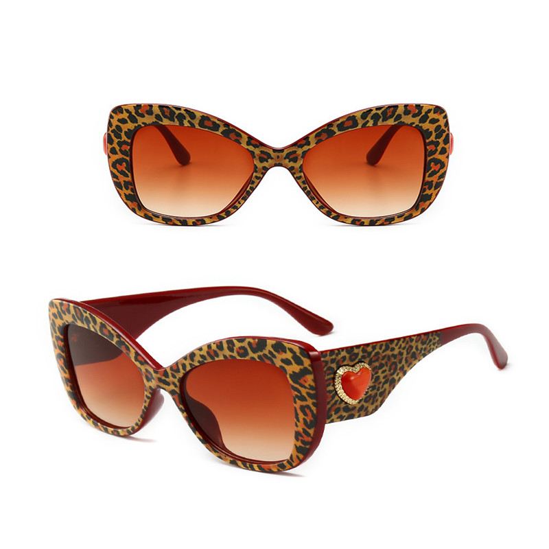 Leopardprint Trendy Big Frame Solbriller Personlige Cat-eye Love Solbriller