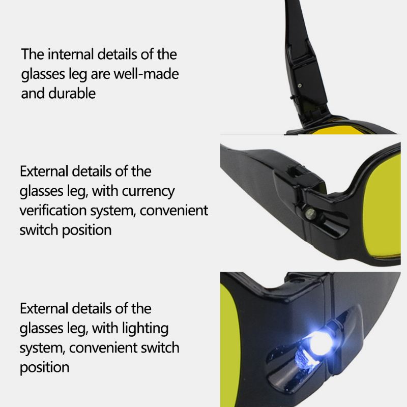 Mænd Full Frame Multifunktion Led Night Vision Med Lampe Valuta Detektor Belysning Uv-beskyttelse Solbriller