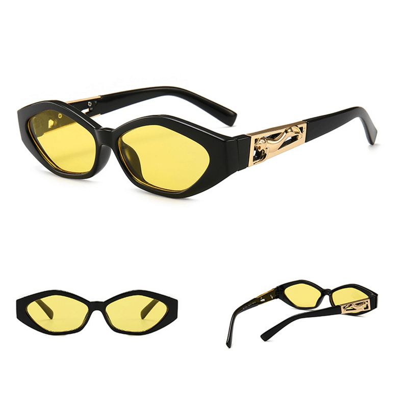 Unisex Angular Kat Eye Solbriller Ben Jumping Cheetah Guld Dekorative Solbriller