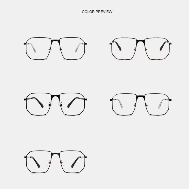 Unisex Polygonal Metal Full Frame Myopia Briller Stel Anti-blue Light Mode Flat Glasses