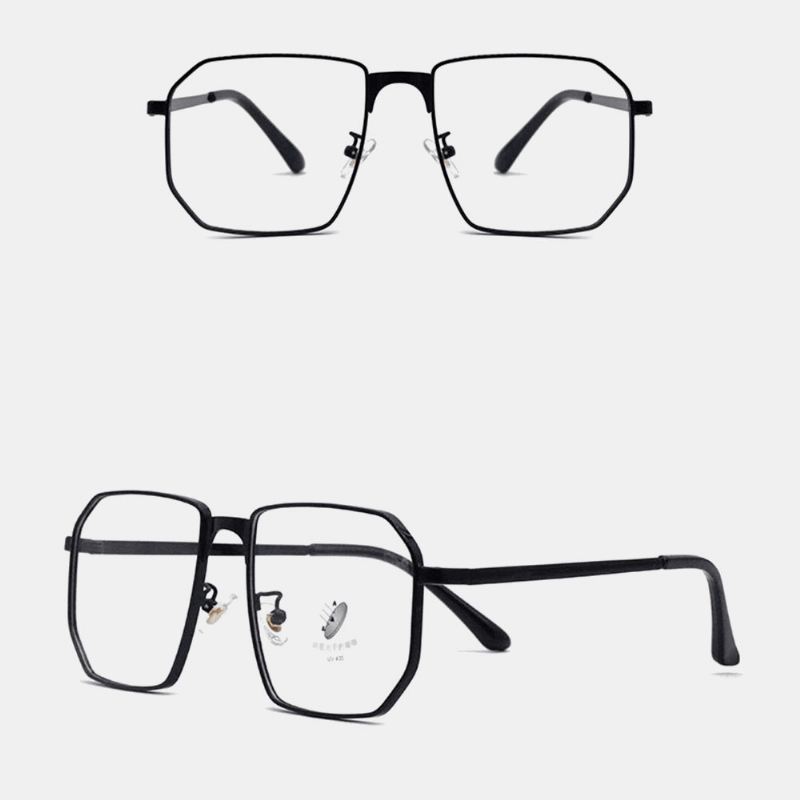 Unisex Polygonal Metal Full Frame Myopia Briller Stel Anti-blue Light Mode Flat Glasses