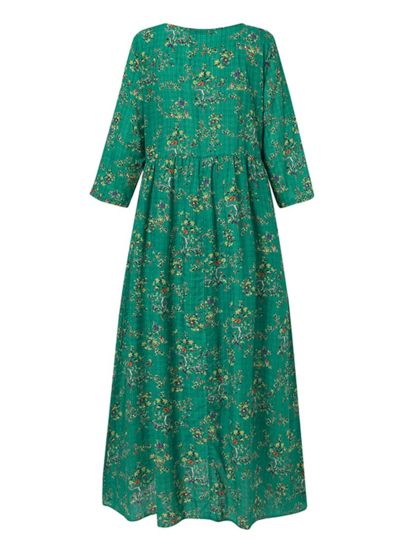 Kvinder Vintage Blomster Med Tryk O-hals 3/4 Ærmer Casual Holiday Maxi Kjole