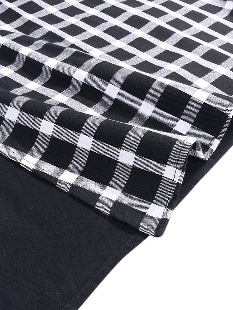 Plaid Patchwork Rund Hals Langærmet Casual Maxi Kjole