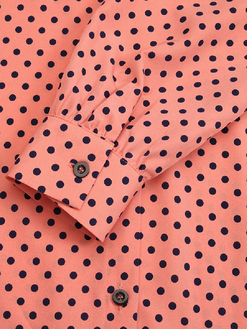 Polka Dot Flæser Trim Button Langærmet Bohemian Shirt Maxikjole Til Kvinder