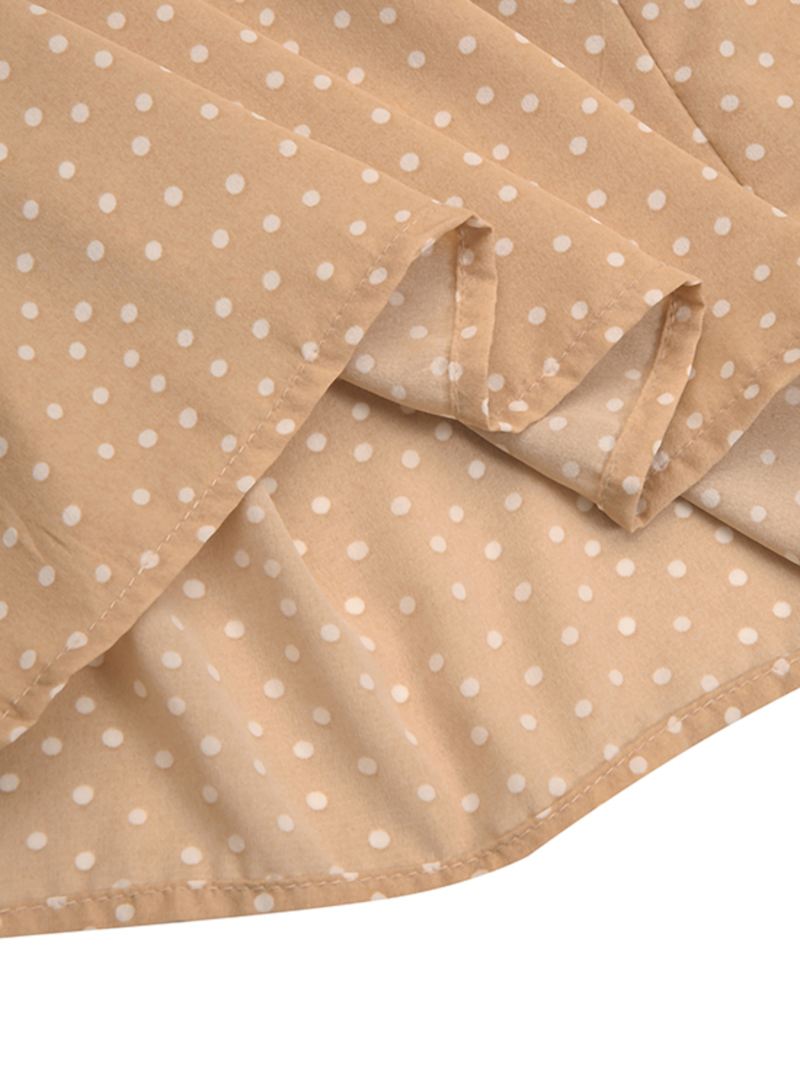 Polka Dot Med Tryk Frill Trim Lace Up Casual Lange Pufærmede Maxikjoler Til Kvinder