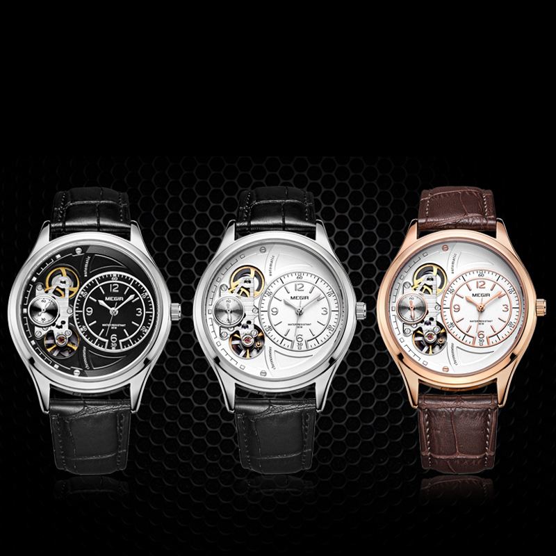 Business Style Mænd Armbåndsur Hollow Dial Automatisk Mekanisk Ur