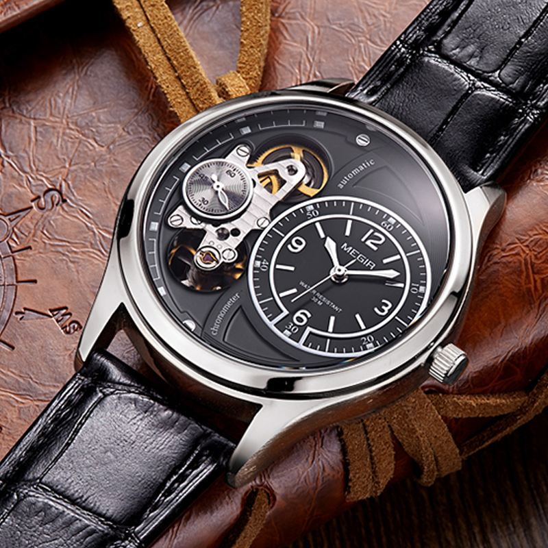 Business Style Mænd Armbåndsur Hollow Dial Automatisk Mekanisk Ur