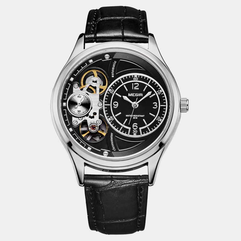 Business Style Mænd Armbåndsur Hollow Dial Automatisk Mekanisk Ur