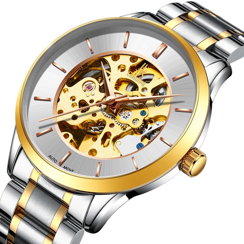 Bussiness Style Mand Wacth Rose Golden Auto Mekanisk Armbåndsur