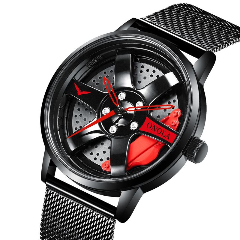 3d Hule Hjulnav Design Vandtæt Mode Full Steel Herreur Quartz Watch