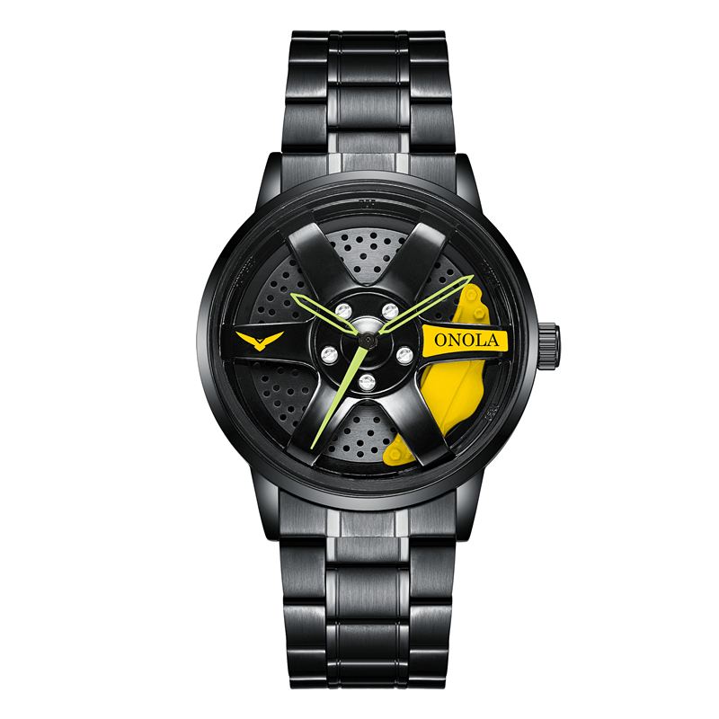 3d Hule Hjulnav Design Vandtæt Mode Full Steel Herreur Quartz Watch