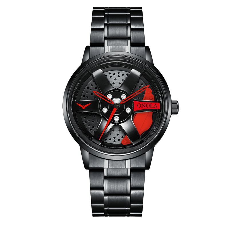 3d Hule Hjulnav Design Vandtæt Mode Full Steel Herreur Quartz Watch