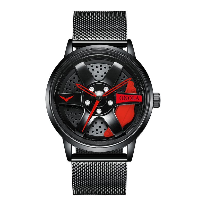 3d Hule Hjulnav Design Vandtæt Mode Full Steel Herreur Quartz Watch