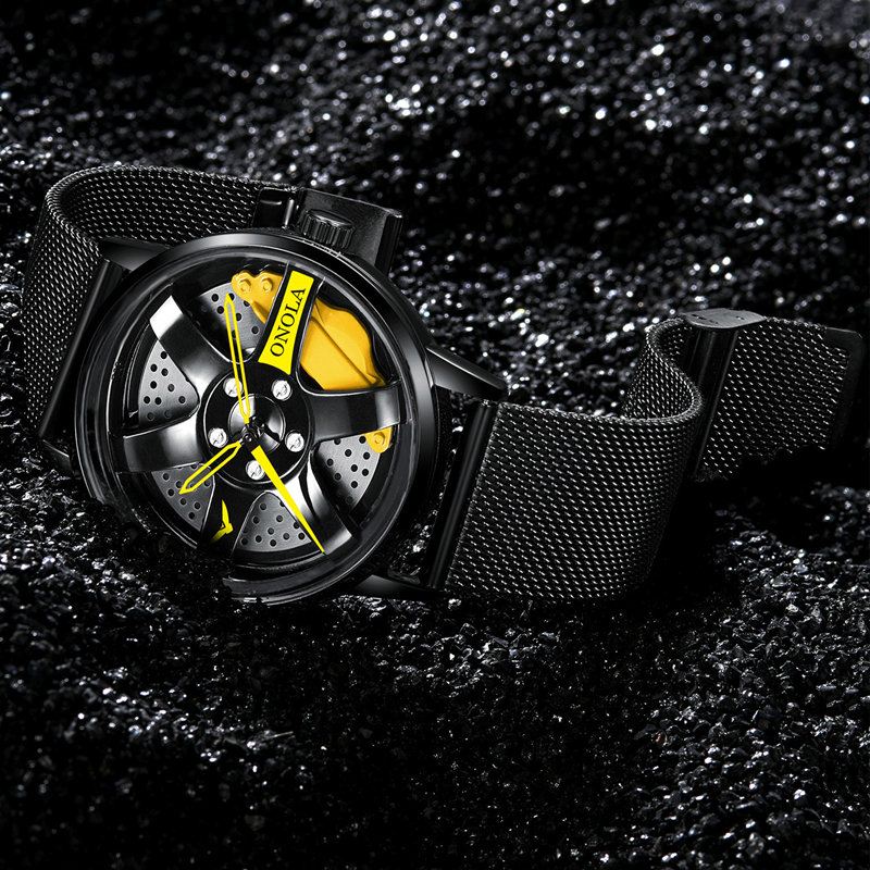 3d Hule Hjulnav Design Vandtæt Mode Full Steel Herreur Quartz Watch