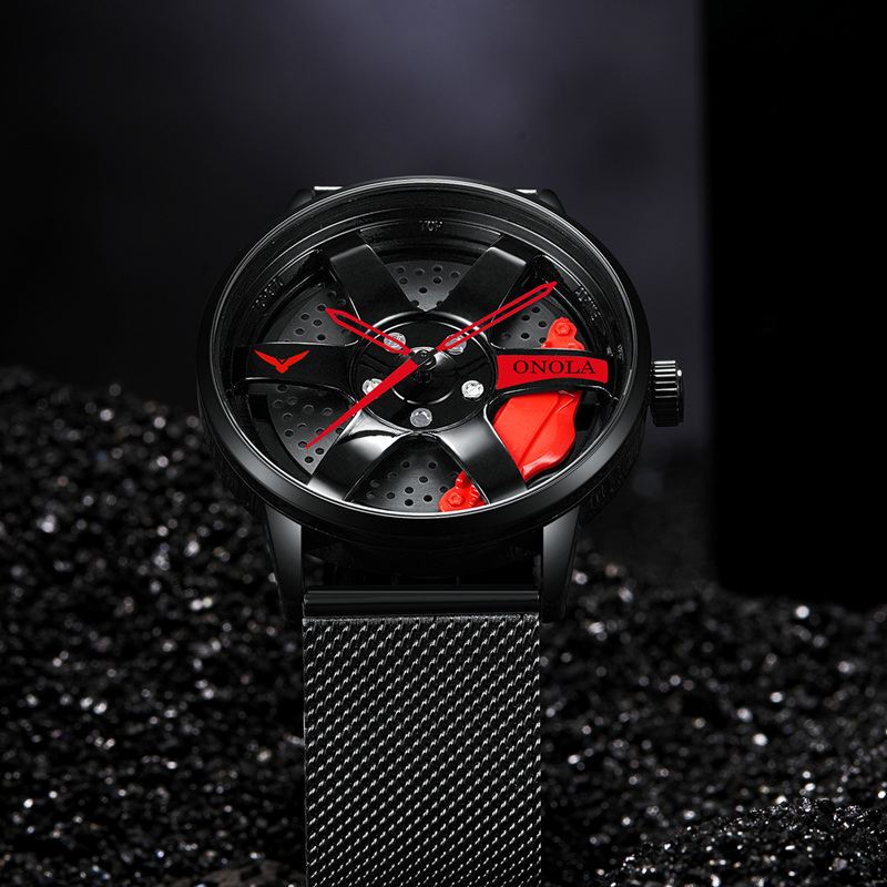 3d Hule Hjulnav Design Vandtæt Mode Full Steel Herreur Quartz Watch