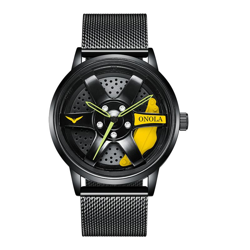 3d Hule Hjulnav Design Vandtæt Mode Full Steel Herreur Quartz Watch