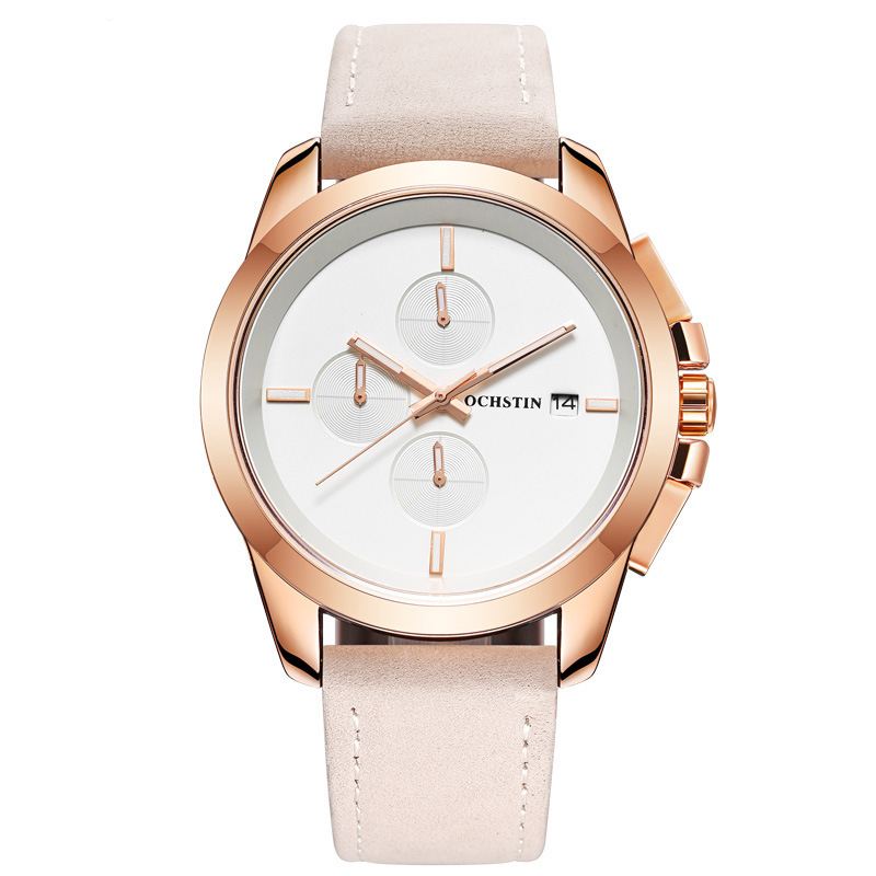 Ægte Læder Casual Style Herre Armbåndsur Kalender Quartz Watch