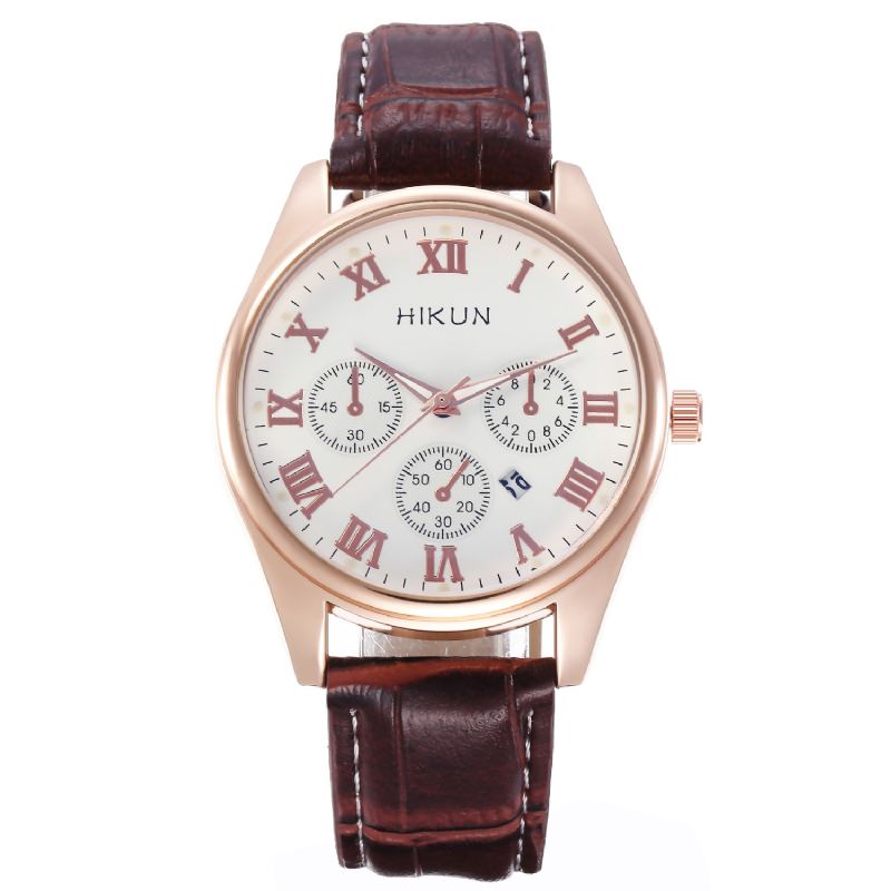 Business Casual Big Simple Dial Pu Læderrem Herre Quartz Watch