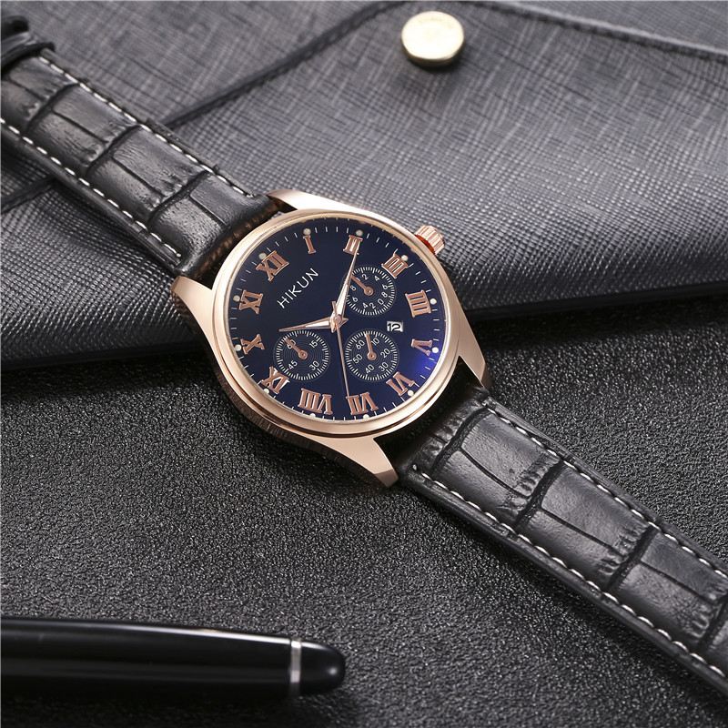 Business Casual Big Simple Dial Pu Læderrem Herre Quartz Watch