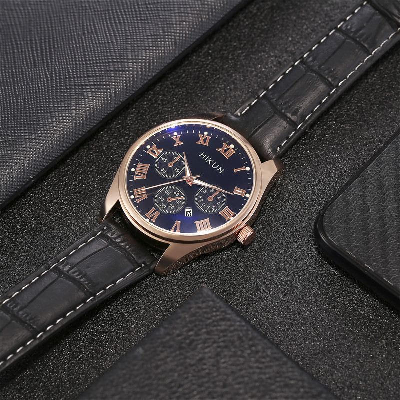 Business Casual Big Simple Dial Pu Læderrem Herre Quartz Watch