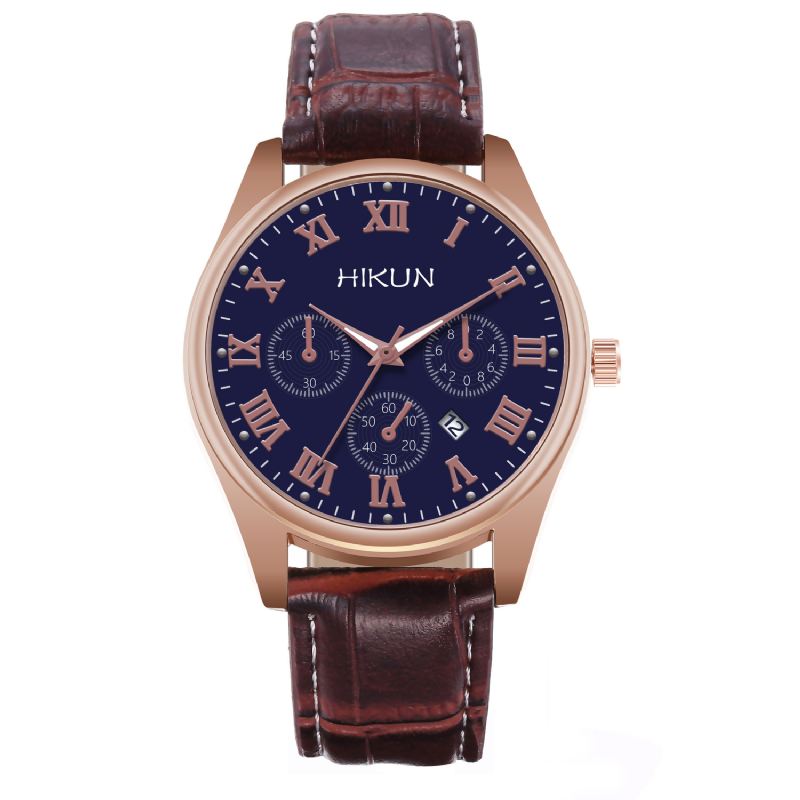 Business Casual Big Simple Dial Pu Læderrem Herre Quartz Watch