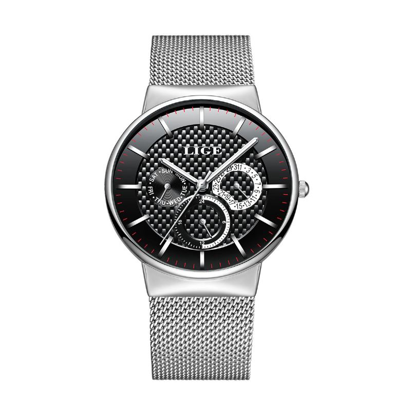 Business Casual Herreur Vandtæt Lysende Dato Uge Display Quartz Watch