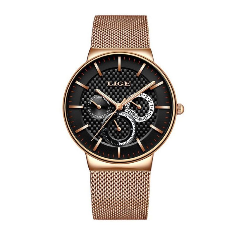 Business Casual Herreur Vandtæt Lysende Dato Uge Display Quartz Watch