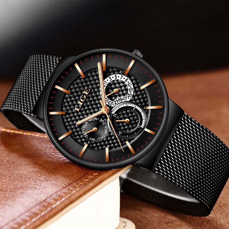 Business Casual Herreur Vandtæt Lysende Dato Uge Display Quartz Watch