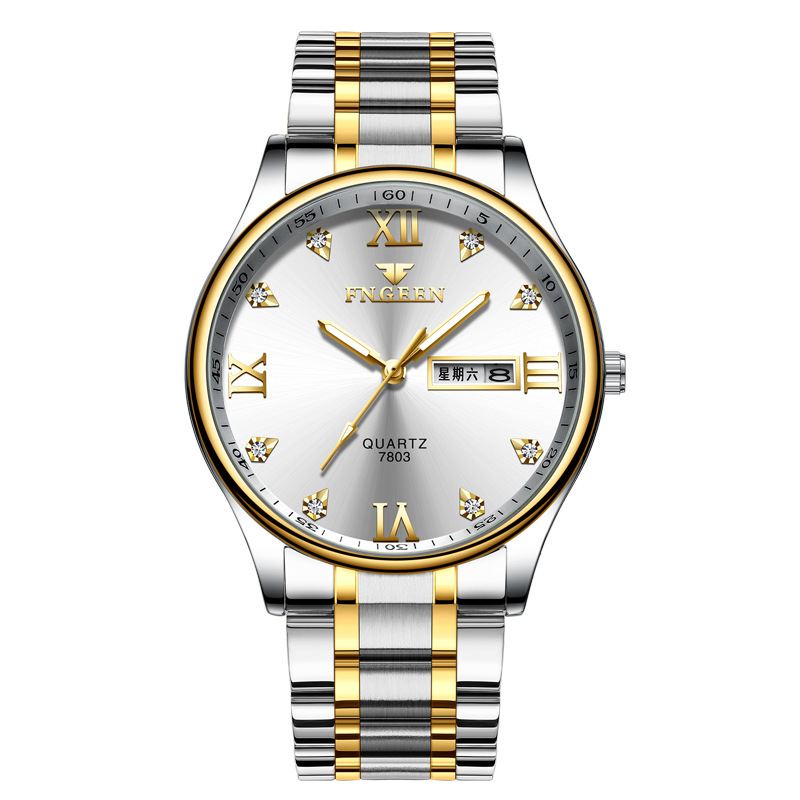 Business Casual Lysende Pointer Rustfri Stålrem 3atm Vandtæt Herre Quartz Watch Armbåndsur