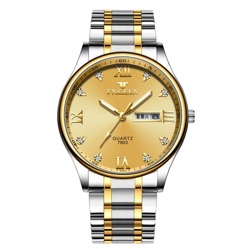 Business Casual Lysende Pointer Rustfri Stålrem 3atm Vandtæt Herre Quartz Watch Armbåndsur